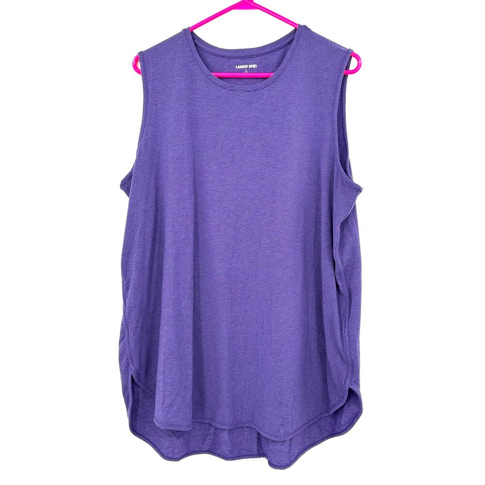 Lands' End‎ Size Large 14-16 Tank Top Purple Striped Curved Hem Shirt Blouse